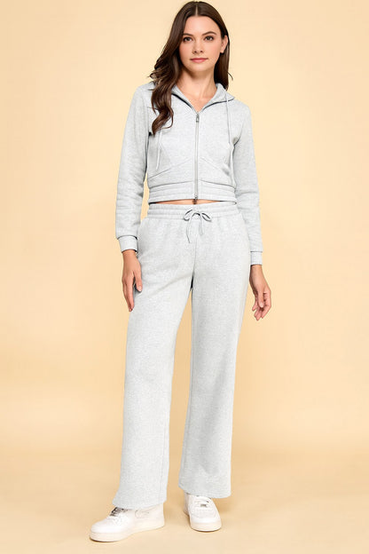 French Terry Fleece 2-piece Set  SOLID FRENCH TERRY FLEECE HOODIE JACKET 2-PIECE SETS Drawstring joggers Model is wearing a size Small